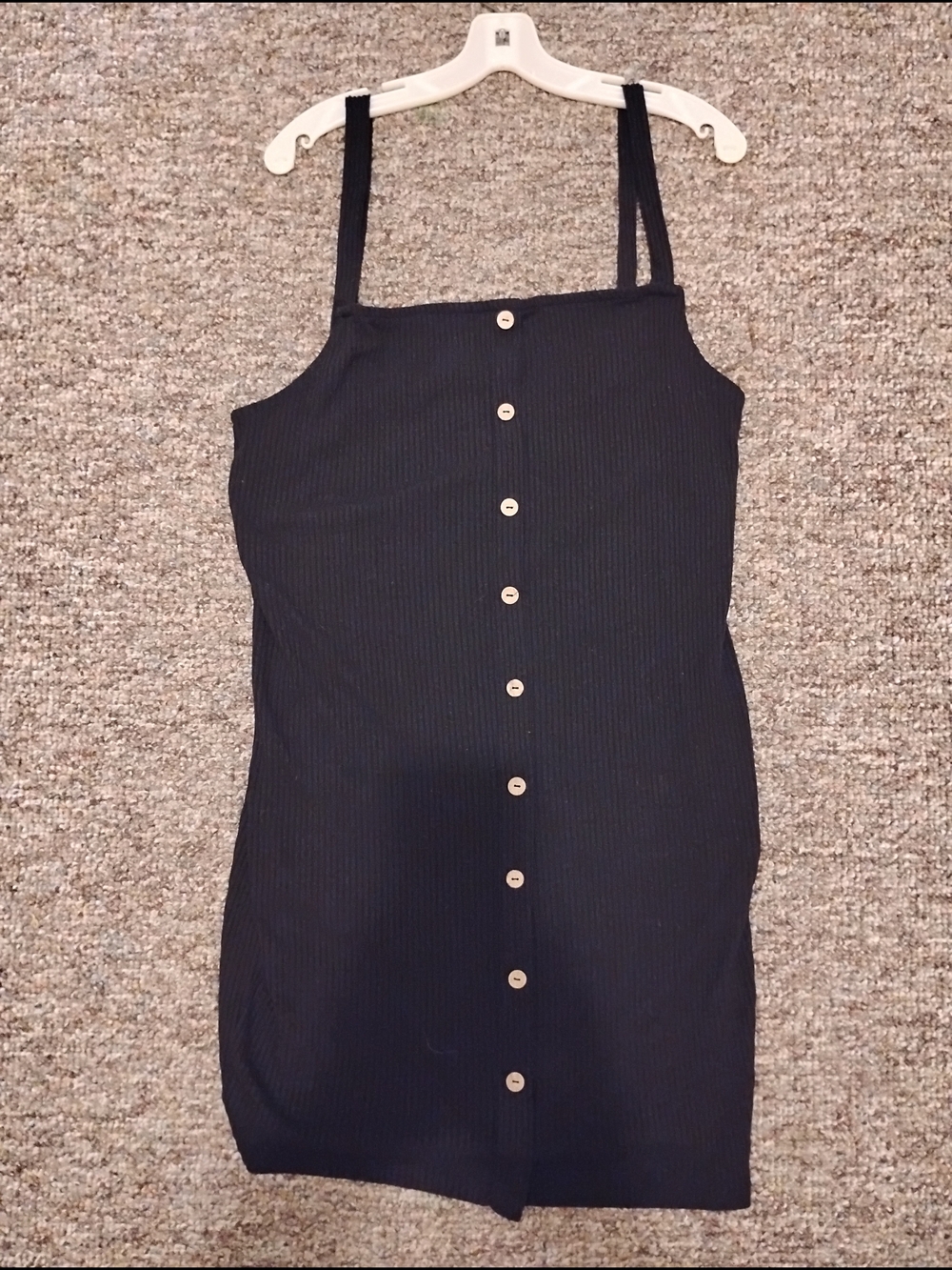 iris Black Ribbed Tank Dress with Button Front